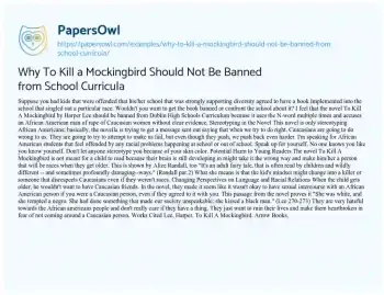 Essay on Why to Kill a Mockingbird should not be Banned from School Curricula