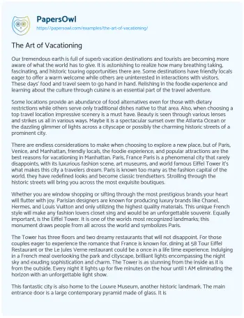 Essay on The Art of Vacationing