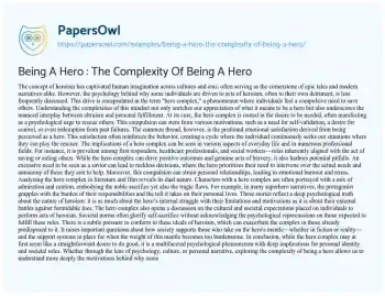 Essay on Being a Hero : the Complexity of being a Hero