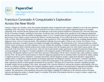 Essay on Francisco Coronado: a Conquistador’s Exploration Across the New World