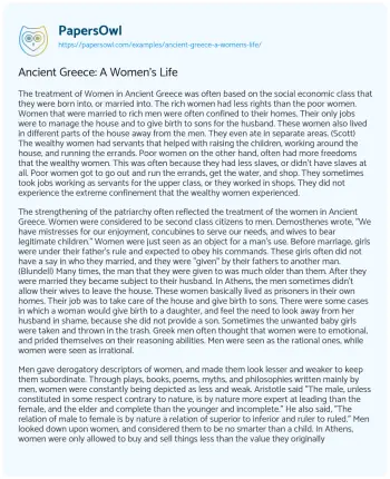 Essay on Ancient Greece: a Women’s Life