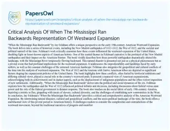 Essay on Critical Analysis of when the Mississippi Ran Backwards Representation of Westward Expansion