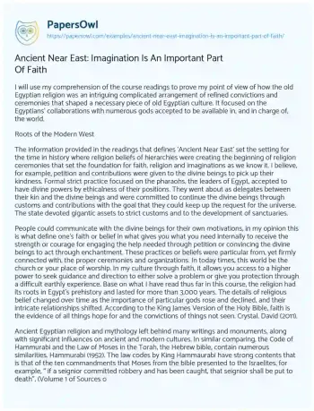 Essay on Ancient Near East: Imagination is an Important Part of Faith