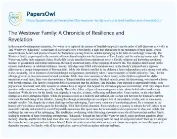 Essay on The Westover Family: a Chronicle of Resilience and Revelation