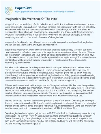 Essay on Imagination: the Workshop of the Mind