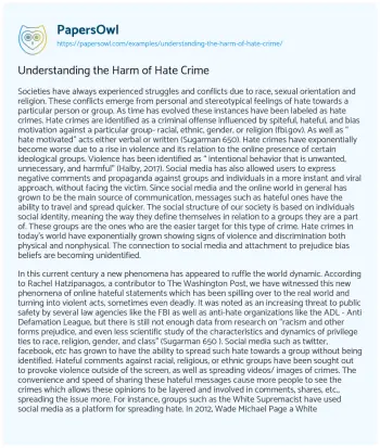 Essay on Understanding the Harm of Hate Crime