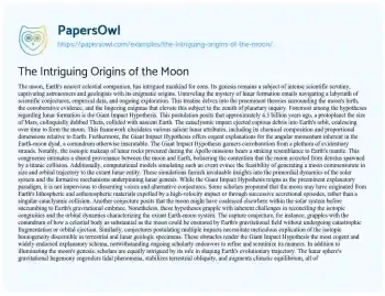 Essay on The Intriguing Origins of the Moon