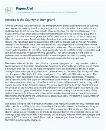 Essay on America is the Country of Immigrant!