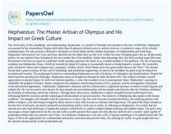 Essay on Hephaestus: the Master Artisan of Olympus and his Impact on Greek Culture