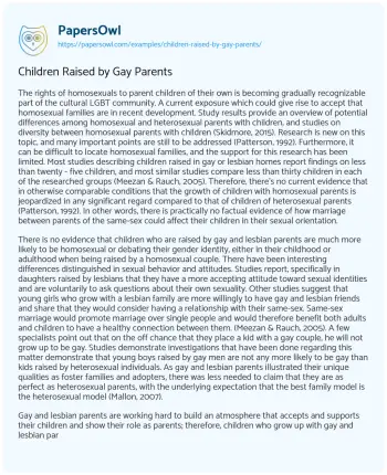 Essay on Children Raised by Gay Parents