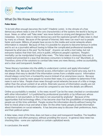 Essay on What do we Know about Fake News