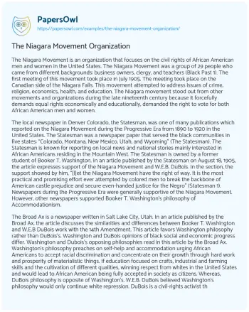 Essay on The Niagara Movement Organization