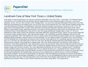 Essay on Landmark Case of New York Times V. United States