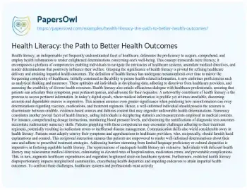 Essay on Health Literacy: the Path to Better Health Outcomes