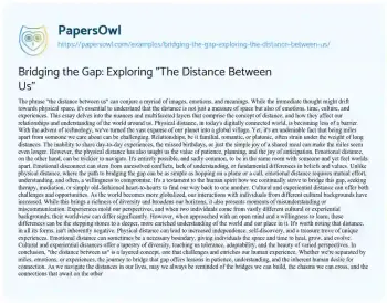 Essay on Bridging the Gap: Exploring “The Distance between Us”