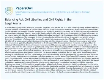 Essay on Balancing Act: Civil Liberties and Civil Rights in the Legal Arena