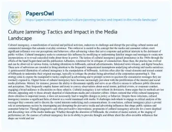 Essay on Culture Jamming: Tactics and Impact in the Media Landscape