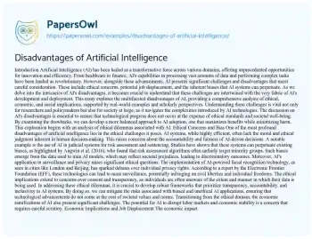 Essay on Disadvantages of Artificial Intelligence