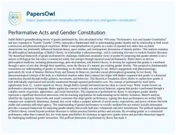 Essay on Performative Acts and Gender Constitution