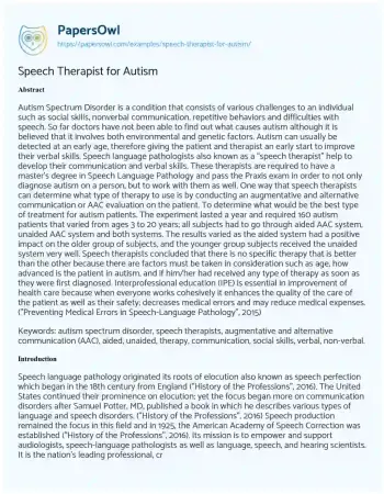 Essay on Speech Therapist for Autism