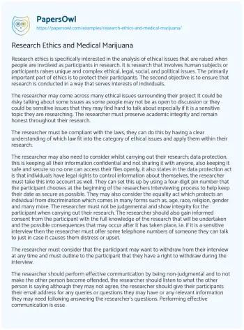 Essay on Research Ethics and Medical Marijuana