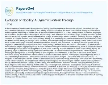 Essay on Evolution of Nobility: a Dynamic Portrait through Time