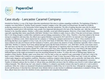 Essay on Case Study – Lancaster Caramel Company