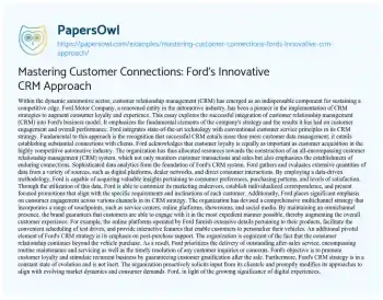 Essay on Mastering Customer Connections: Ford’s Innovative CRM Approach