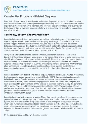 Essay on Cannabis Use Disorder and Related Diagnoses