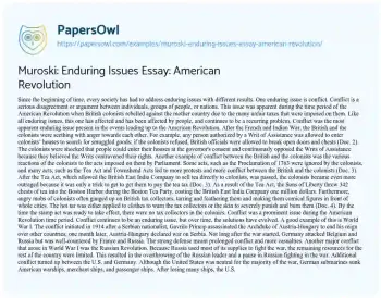 Essay on Muroski: Enduring Issues Essay: American Revolution