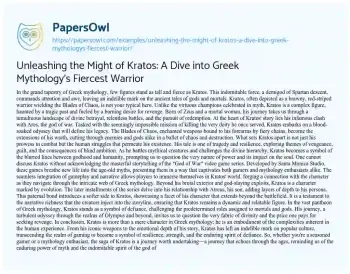 Essay on Unleashing the Might of Kratos: a Dive into Greek Mythology’s Fiercest Warrior