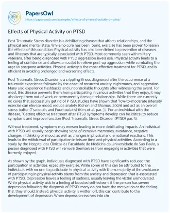 Essay on Effects of Physical Activity on PTSD