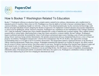 Essay on How is Booker T Washington Related to Education