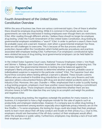 Essay on Fourth Amendment of the United States Constitution Overview