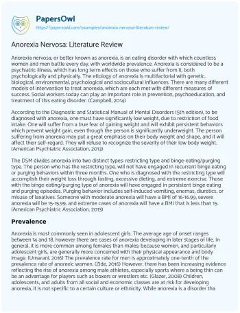 Essay on Anorexia Nervosa: Literature Review