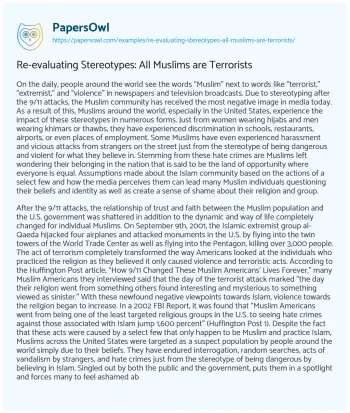 Essay on Re-evaluating Stereotypes: all Muslims are Terrorists