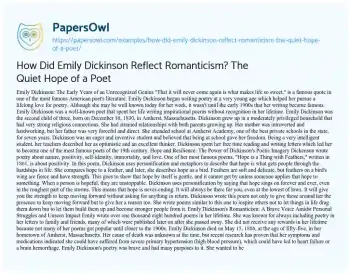 Essay on How did Emily Dickinson Reflect Romanticism? the Quiet Hope of a Poet