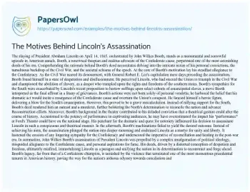 Essay on The Motives Behind Lincoln’s Assassination