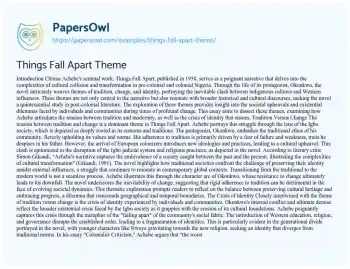 Essay on Things Fall Apart Theme