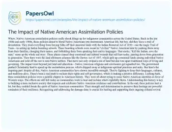 Essay on The Impact of Native American Assimilation Policies