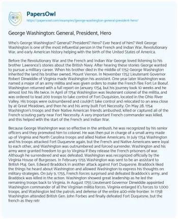 Essay on George Washington: General, President, Hero