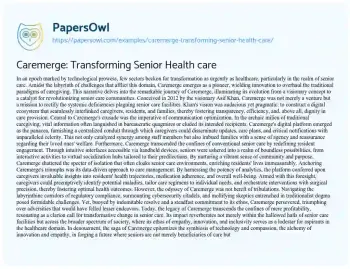 Essay on Caremerge: Transforming Senior Health Care