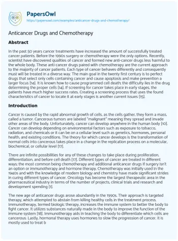 Essay on Anticancer Drugs and Chemotherapy