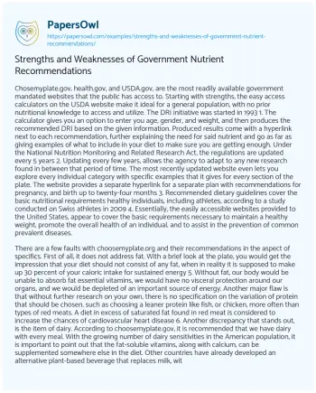 Essay on Strengths and Weaknesses of Government Nutrient Recommendations