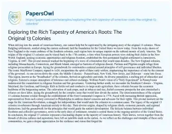 Essay on Exploring the Rich Tapestry of America’s Roots: the Original 13 Colonies