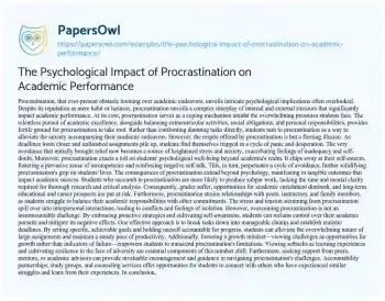 Essay on The Psychological Impact of Procrastination on Academic Performance