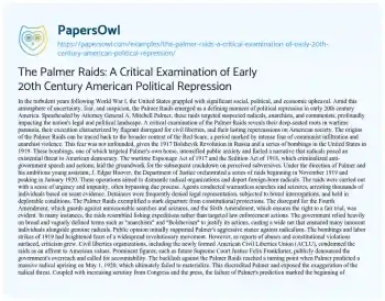 Essay on The Palmer Raids: a Critical Examination of Early 20th Century American Political Repression