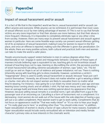 Essay on Impact of Sexual Harassment And/or Assault