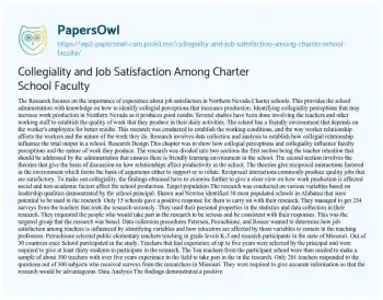 Essay on Collegiality and Job Satisfaction Among Charter School Faculty