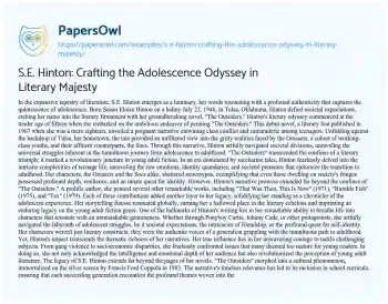 Essay on S.E. Hinton: Crafting the Adolescence Odyssey in Literary Majesty